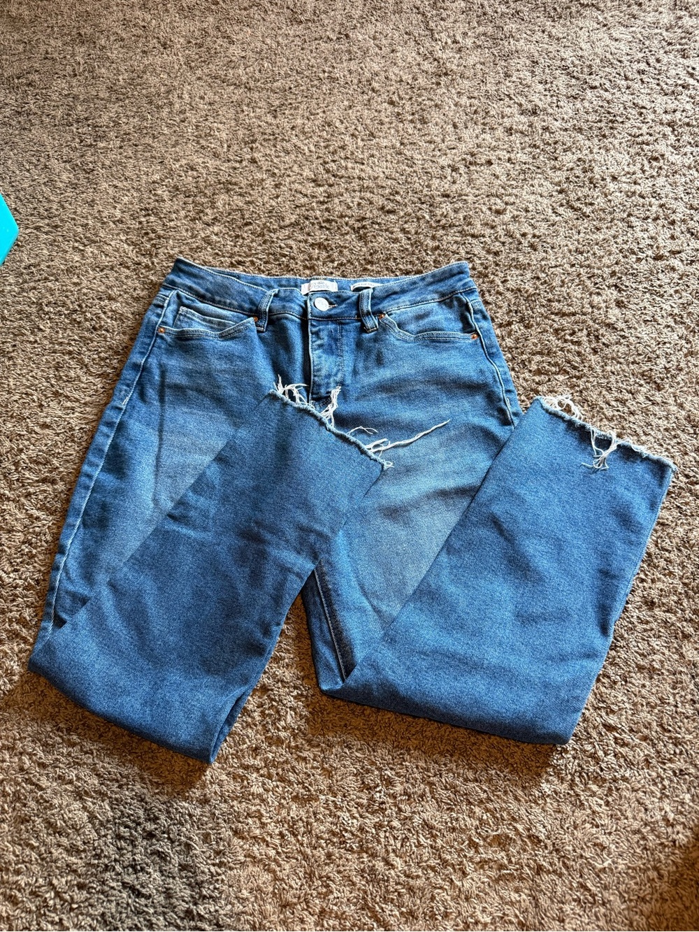 High-Waist Distressed Blue Denim Jeans
